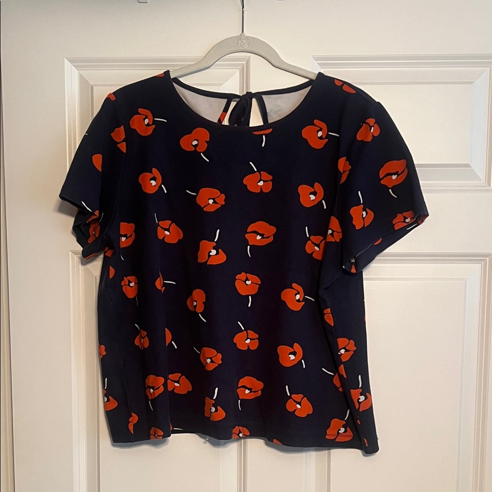 Draper James Poppy Navy Top with Red Floral Design